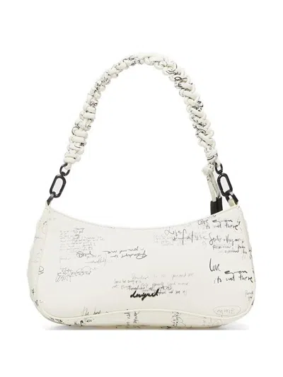 Desigual Small Script-print Woven Backpack In Red