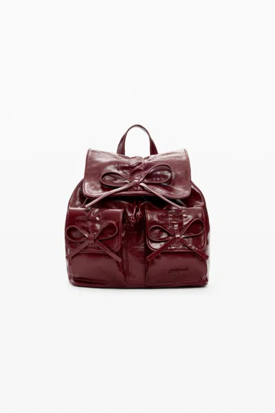 Desigual Small Shiny Backpack Bow In Brown