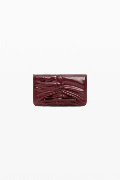 Desigual Small Shiny Bow Wallet In Red