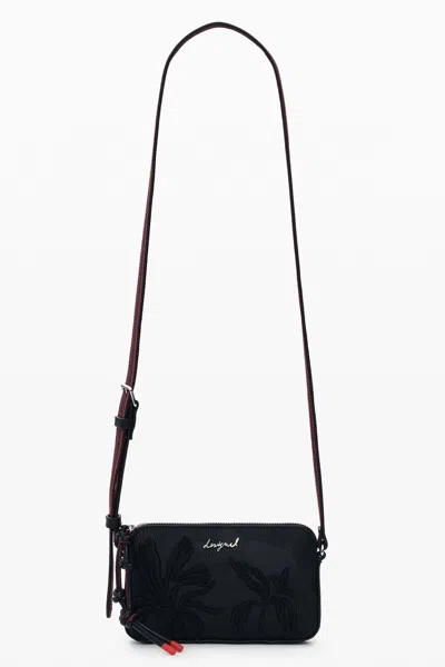 Desigual Small Textured Crossbody Wallet In Black