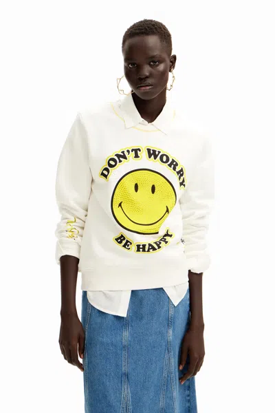 Desigual Smiley Originals ® Strass Sweatshirt In White