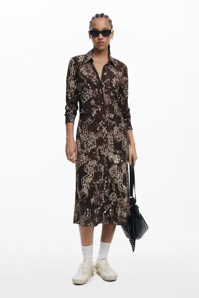 Desigual Snake Shirt Dress In Brown