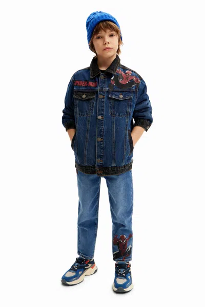 Desigual Kids' Spiderman Trucker Denim Jacket In Blue