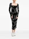 Desigual Love Print Long Sleeve Body-con Midi Dress In Black
