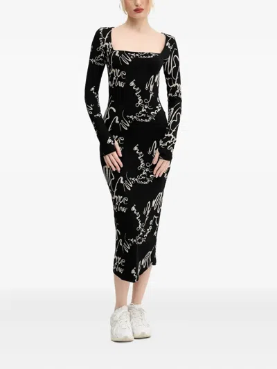 DESIGUAL SQUARE-NECK PRINT MIDI DRESS