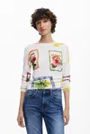 Desigual Floral Crewneck Sweater In White