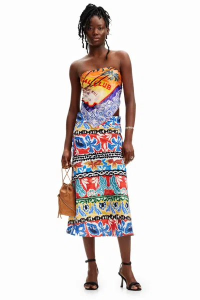 Desigual Stella Jean Ethnic Midi Skirt In Material Finishes