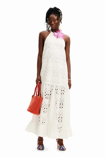 Desigual Stella Jean Long Embroidered Dress In White