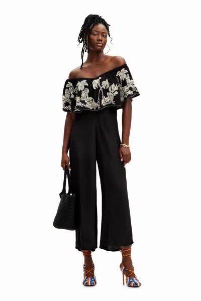 Desigual Stella Jean Palm Midi Jumpsuit In Black