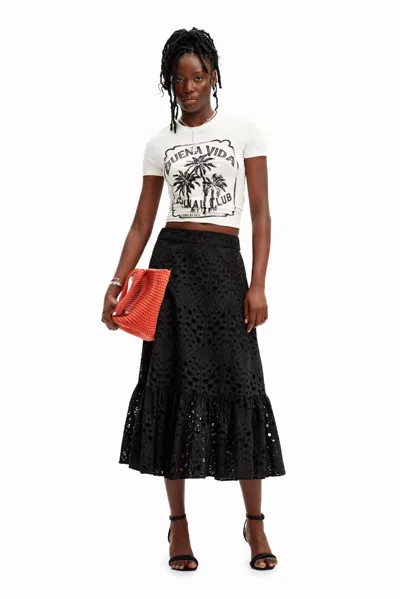 Desigual Stella Jean Plain Midi Skirt In Black