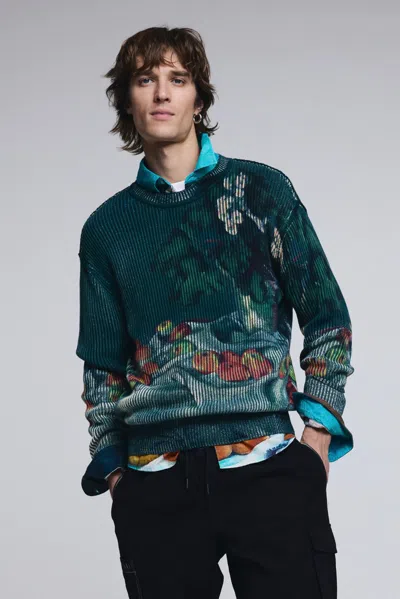 Desigual Still Life Texture Sweater In Blue