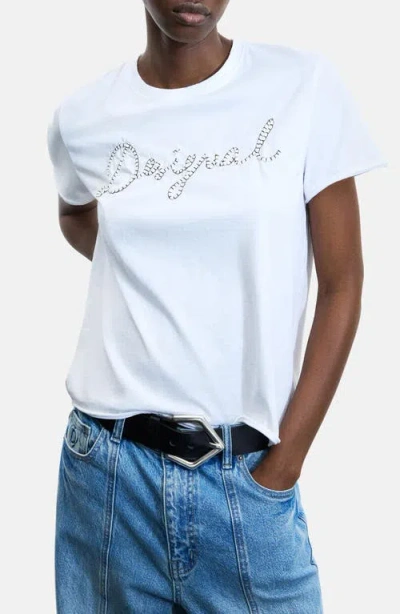 Desigual Stitch Logo T-shirt In White