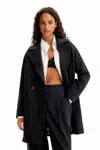 Desigual Stitching Wool Coat In Black