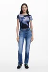 Desigual Straight Jeans With Border In Blue