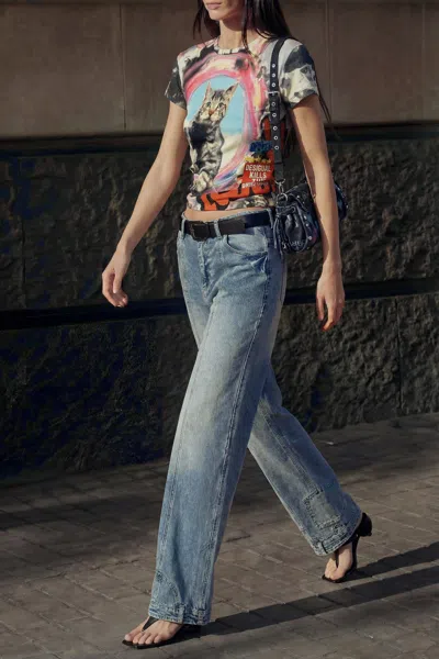 Desigual Straight Jeans With Inverted Effect In Blue