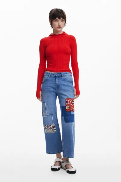 DESIGUAL STRAIGHT JEANS WITH PATCHES