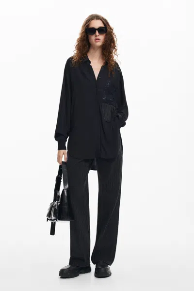 Desigual Straight Jeans With Topstitching In Black
