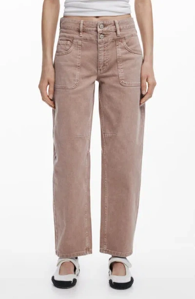 Desigual Straight Leg Ankle Jeans In Beige