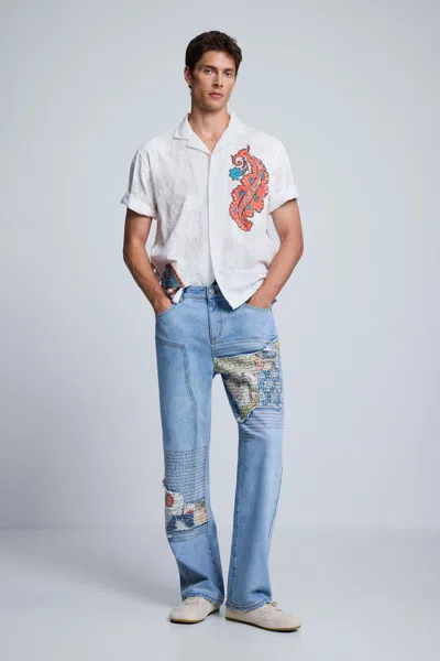Desigual Straight Printed Jeans In Blue