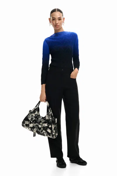 Desigual Straight Trousers Pockets In Blue