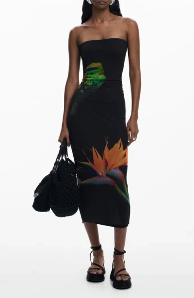 Desigual Strapless Midi Cover-up Dress In Black