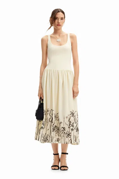 Desigual Strappy Dress With Floral Print. In White