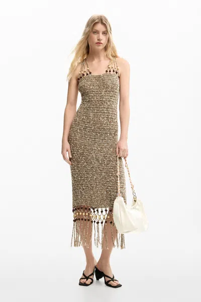 Desigual Strappy Fringe Dress In Brown