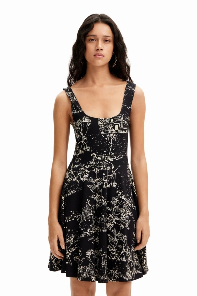 Desigual Strappy Skater Dress In Black