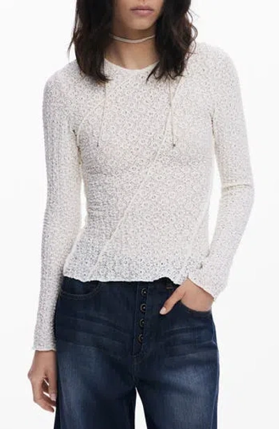 Desigual Stretch Lace T-shirt Long Sleeve T-shirt In White