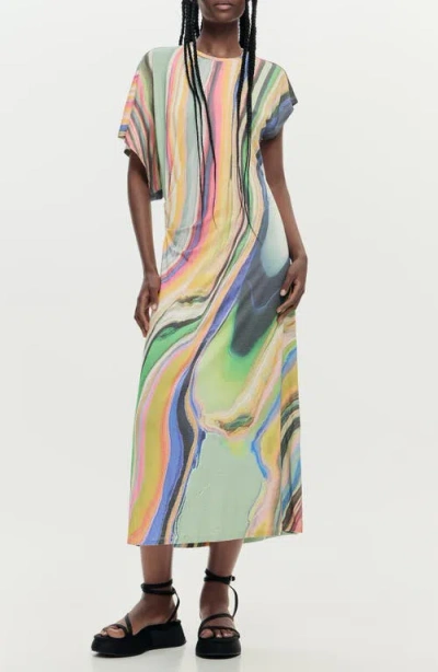 Desigual Stripe Asymmetric Maxi Dress In Multi
