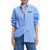 Desigual Stripe Cotton Graphic Button-up Shirt In Light Blue