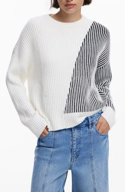DESIGUAL DESIGUAL STRIPE CREWNECK COTTON BLEND SWEATER
