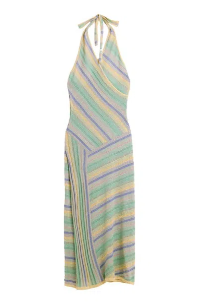 Desigual Stripe Knit Halter Dress In Green