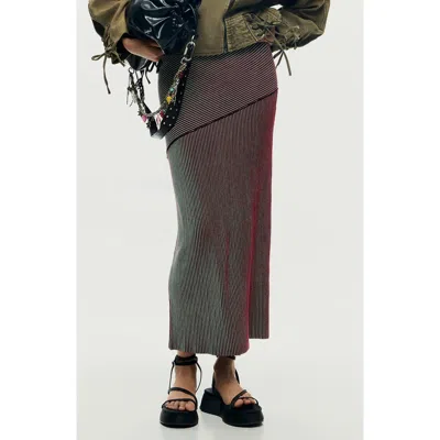 Desigual Stripe Maxi Skirt In Green