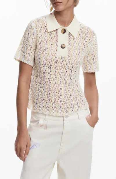 Desigual Stripe Open Stitch Cover-up Polo In White