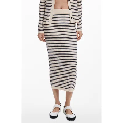 Desigual Stripe Rib Midi Sweater Skirt In Animal Print