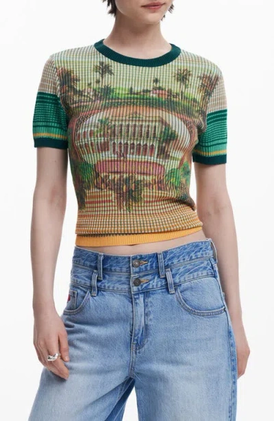 Desigual Stripe Scenic Rib Graphic T-shirt In Multi