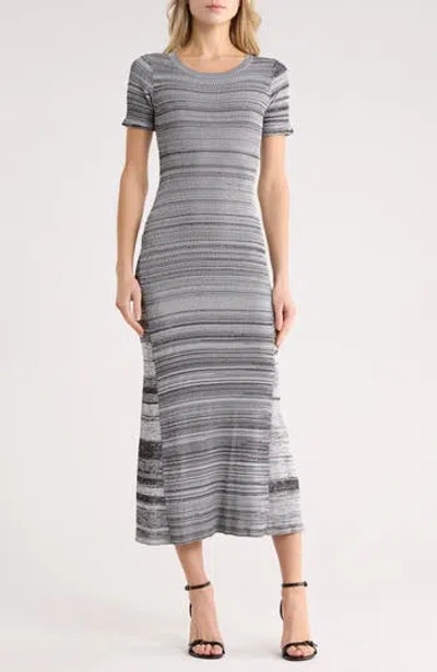 Desigual Stripe Short Sleeve Maxi Sweater Dress In Gray