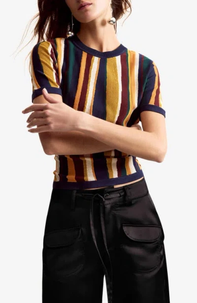 Desigual Stripe Short Sleeve Sweater In Multi