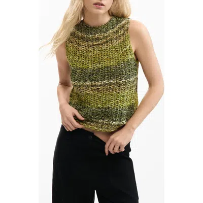 Desigual Stripe Sleeveless Cotton Blend Crochet Sweater In Multi