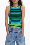 Desigual Striped T-shirt With Trim In Bluish Green