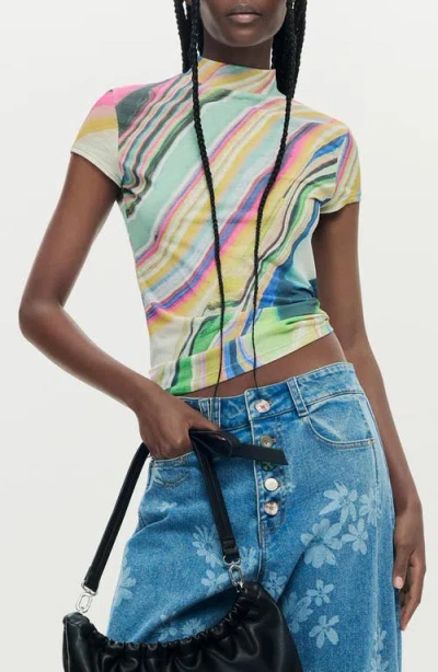 Desigual Stripe T-shirt In Green