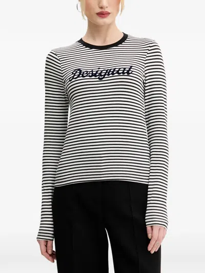 Desigual Striped Appliqué Top In Multi