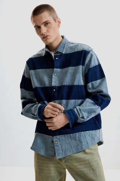 Desigual Striped Denim Shirt In Blue