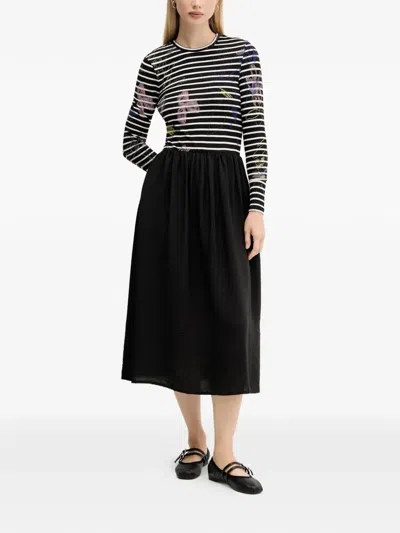 Desigual Striped Floral Print Midi Dress In Multi