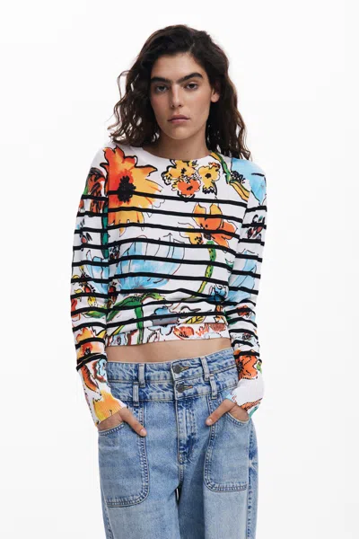DESIGUAL STRIPED FLORAL SWEATER