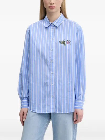 Desigual Striped Floral-detail Shirt In Blue