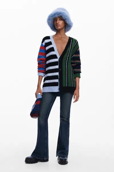 Desigual Striped Knit Cardigan In Material Finishes