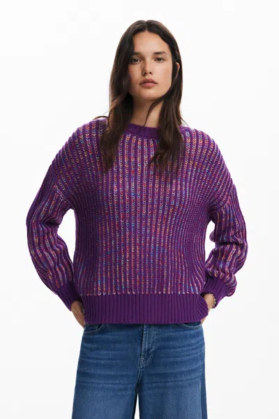 Desigual Striped Knit Sweater In Red