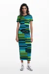 Desigual Striped Long Dress In Material Finishes